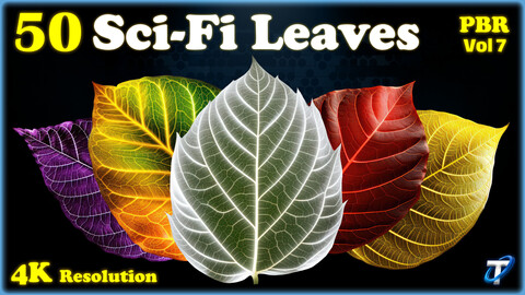 50 Sci-Fi Leaves - PBR Textures (MEGA Bundle) - Vol 7