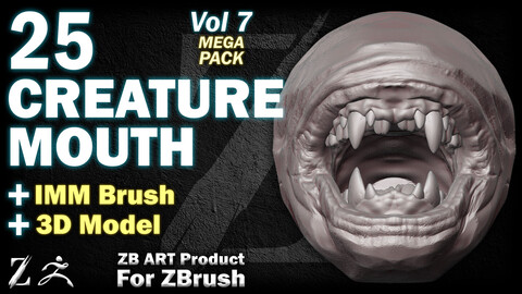 25 ZB ART Creature Mouth For ZBrush (IMM Brush + 3D Model) - Vol 7