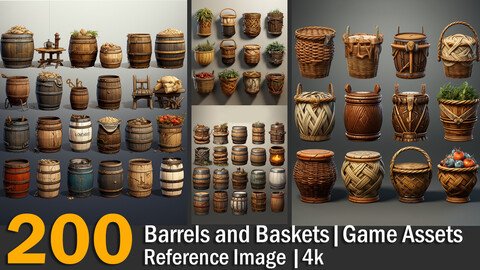 Barrels and Baskets | Game Assets | Reference Images | 4K