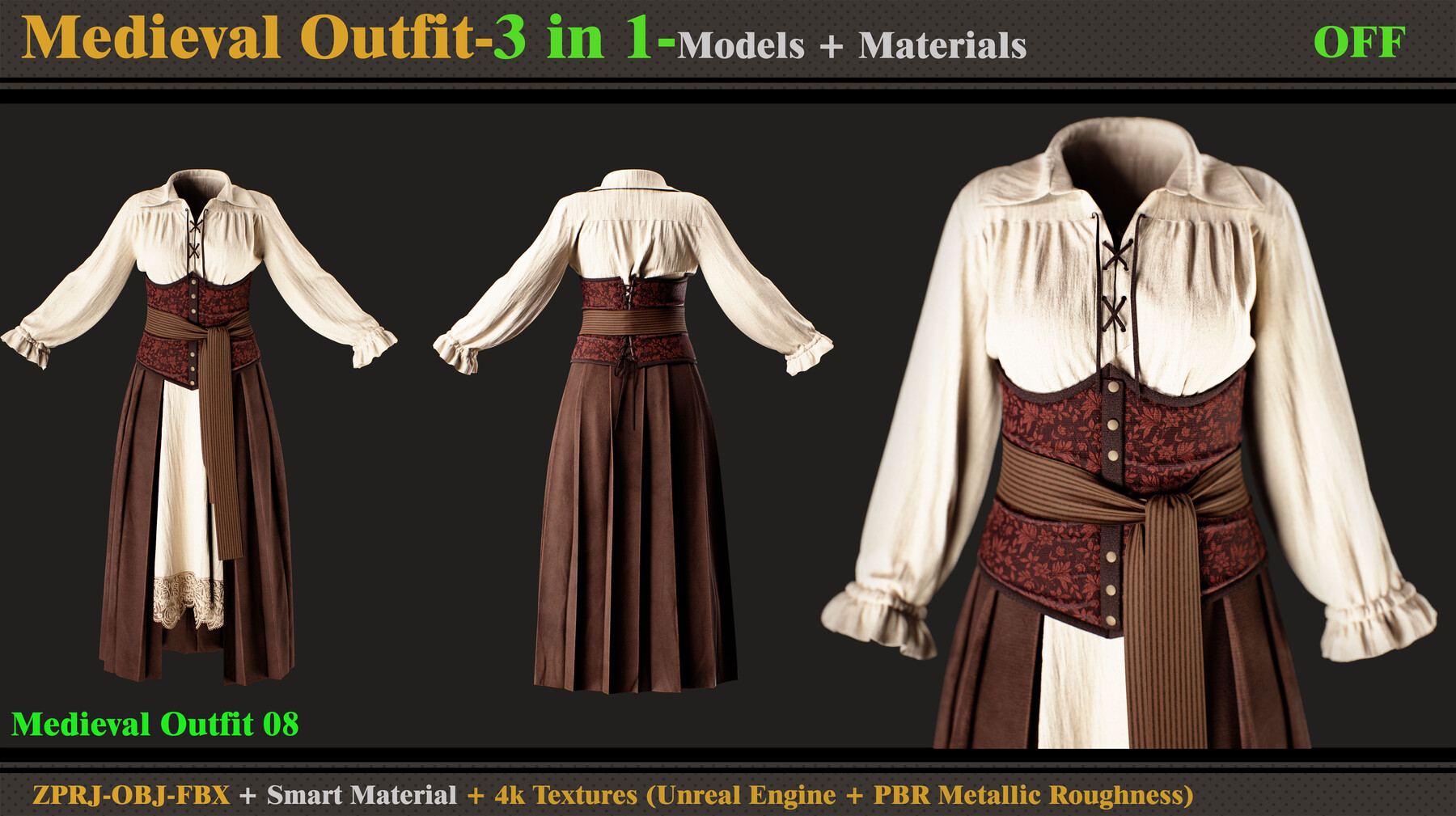 ArtStation - 5 Medieval Corsets/Marvelous Designer-OBJ-FBX-5 Smart  Materials-4K Textures(unreal + PBR)