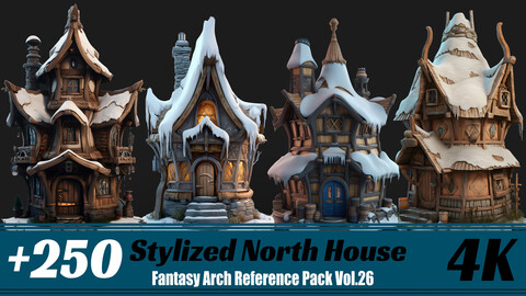 +250 Stylized North House | 4K | Fantasy Arch Reference Pack Vol.26