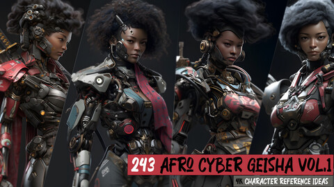 Afro Cyber Geisha VOL.1 | 4k | Character Reference Ideas