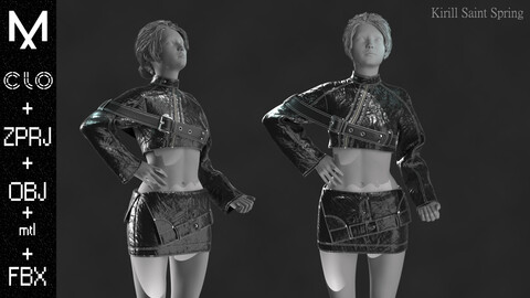 Girl Outfit Marvelous designer/Clo3d OBJ mtl FBX ZPRJ