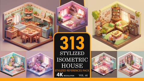 Stylized Isometric House Vol.46-4K-Stylized References Pack