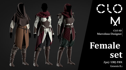 Female set / Marvelous Designer/Clo3D project file + OBJ