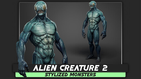 Alien Creature 02 – Low Poly Stylized Monsters – Animation Fantasy UFO Character Predator – Enemy Mutant
