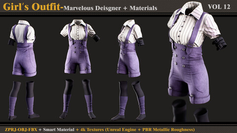 Girl's Outfit- MD/Clo3d + Smart Material + 4K Textures + OBJ + FBX (vol 12)