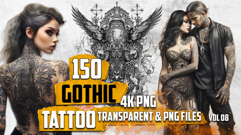 150 Gothic Tattoo (PNG & TRANSPARENT Files)-4K- High Quality - Vol 08