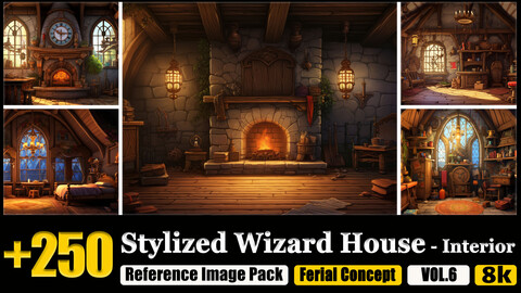 250 Stylized Wizard House - Interior Concept Reference Image Pack v.6