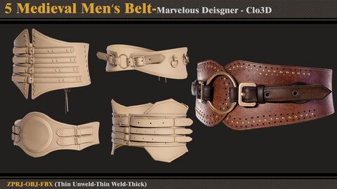 5 Medieval Men's Belt/Marvelous Designer-Clo3D(ZPRJ + FBX + OBJ)