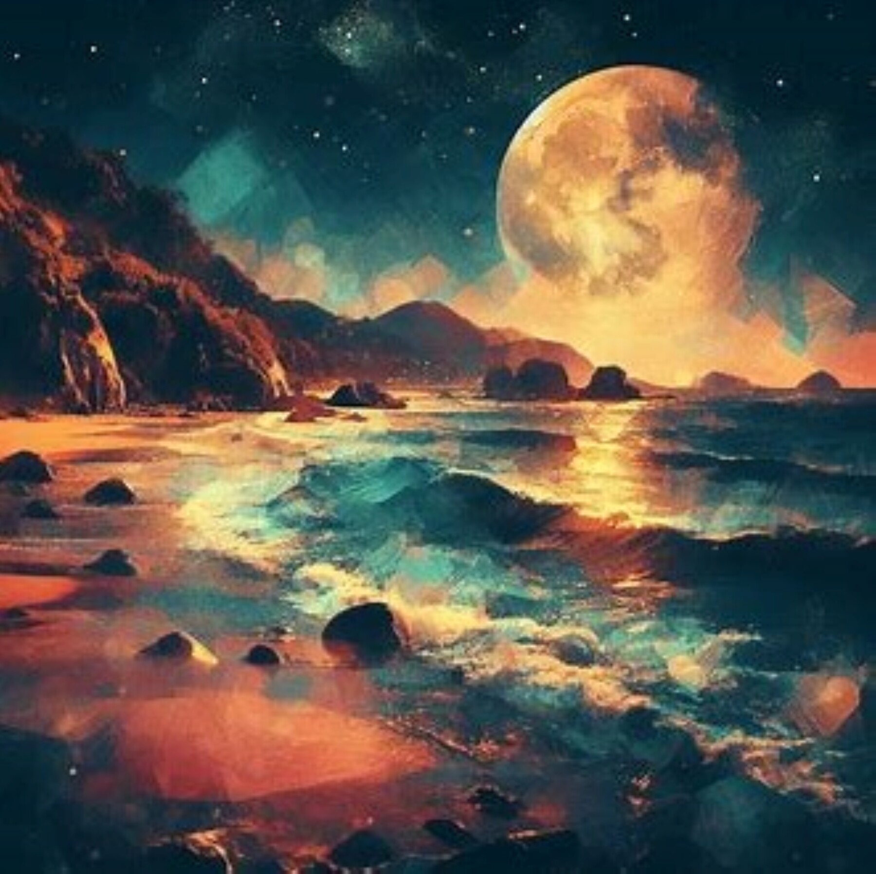 ArtStation - Beautiful moon over the beach | Artworks