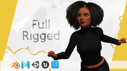 Afro Elegance - Cartoon Black African Woman Rigged 3D Model