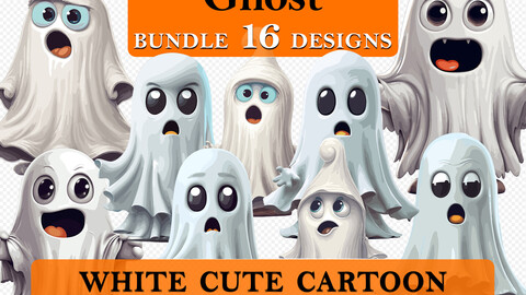 16 Cute Ghost Halloween Cartoon Clipart Bundle, Spooky Ghost Graphics, Halloween Paper Craft, Ghost Decor art, Halloween Printable Art, Wall Decor, Party Decorations, Commercial Use, PNG SVG