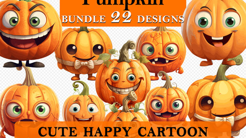 22 Pumpkin Halloween Cute Happy Cartoon Clipart Bundle, Spooky Pumpkin Graphics, Halloween Paper Craft, Pumpkin Decor art, Halloween Printable Art, Wall Decor, Party Decorations, Commercial Use