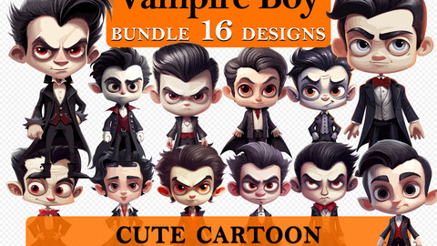 16 Vampire Boy Halloween Cute Cartoon Clipart Bundle, Spooky Vampire Graphics, Halloween Paper Craft, Vampire Decor art, Halloween Printable Art, Wall Decor, Party Decorations, Commercial Use