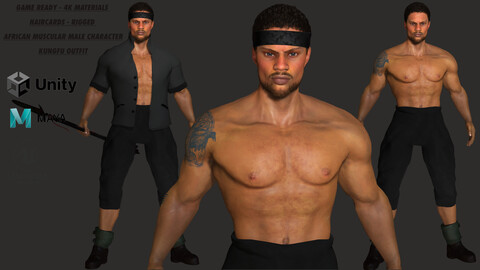 AAA 3D REALISTIC  AFRICAN MALE CHARACTER - MUSCULAR KUNGFU OUTFIT