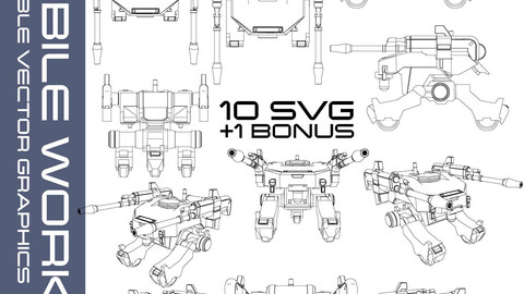 10-Pack Gundam Mobile Worker SVG Set: Versatile Vector Graphics for Model Customization