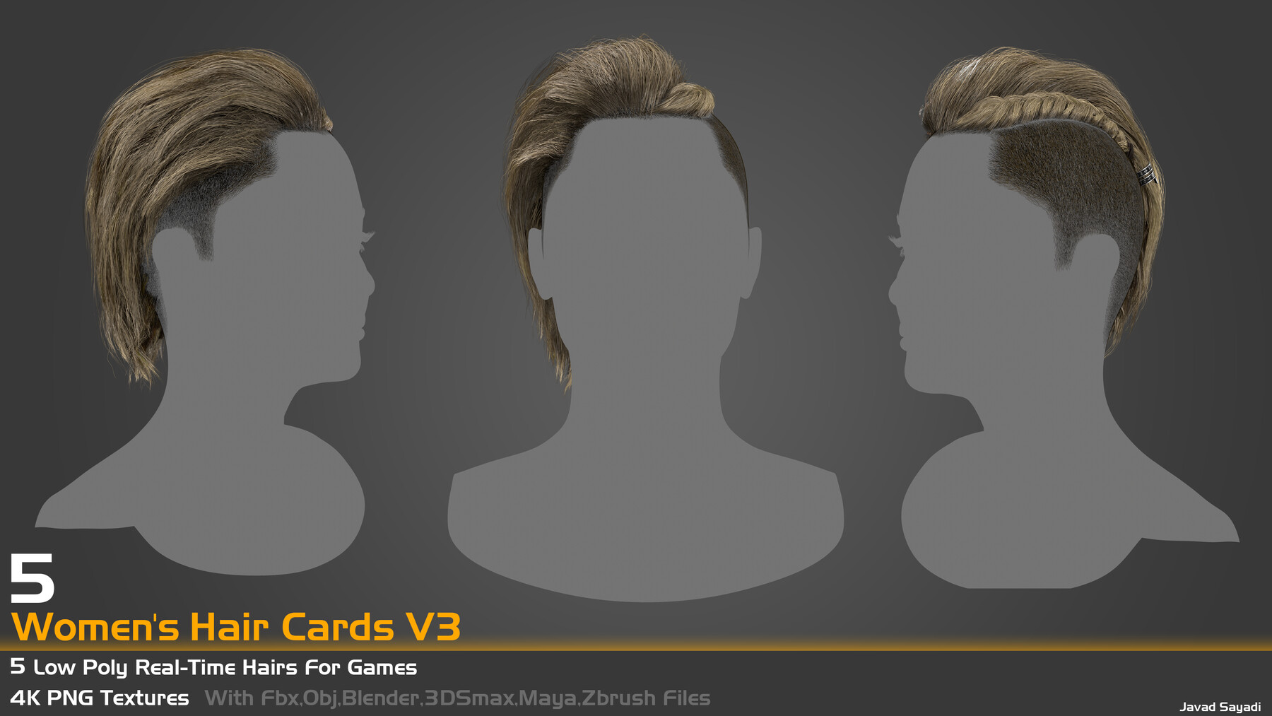 ArtStation - Female Straight Hair card Low-poly