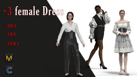 +3 female outfit (+ZPRJ, OBJ,FBX files)