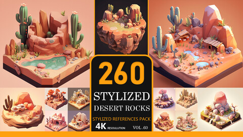 Stylized Desert Rocks Vol.60-4K|Stylized References Pack