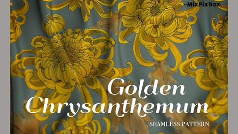 Golden Chrysanthemum Seamless Pattern Set