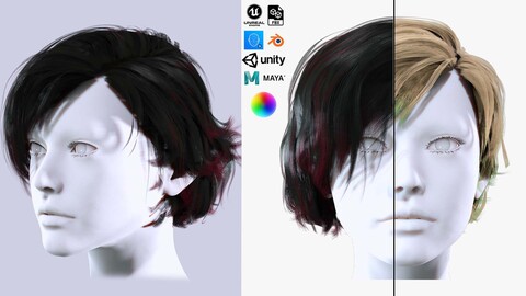 Female Straight-Bob Hair Low-poly