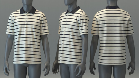 Striped Polo Shirt with Jacquard Collar