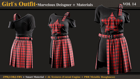 Girl's Outfit- Marvelous Designer/Clo3d + Smart Material + 4K Textures + OBJ + FBX (vol 14)