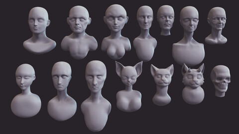 14 sculpted faces