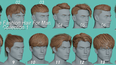 14 Real-time man Hairstyles collection 01 Low-poly model hair head blonde brunette beautiful wig character hairstyle haircut human real time ingame unreal lowpoly male man fashion urban people