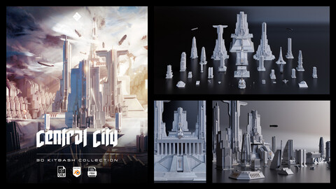 Central City - High Detail Imperial Brutalist Style City Buildings And Environment Assets Blender 3D Kitbash Pack