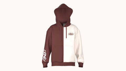 Men Two Tone Zip Up Hoodie