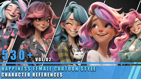 530+ Happiness Female Cartoon Style - Character References Vol.02