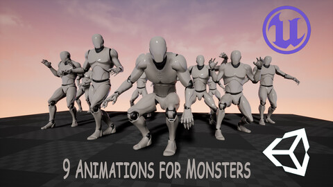 Animations for Monsters 9pcs (Unity & UE4 skeletons)