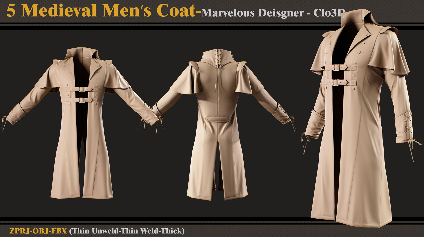 ArtStation - 5 Medieval Men's Coat/Marvelous Designer-Clo3D(ZPRJ + FBX ...