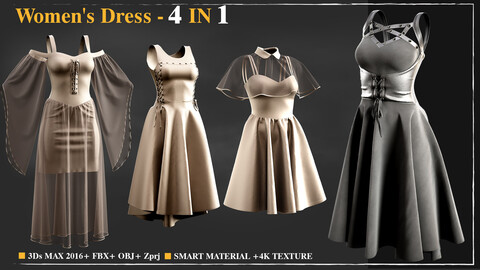 4 Women's Dress /Marvelous Designer / 4k Textures/Smart material