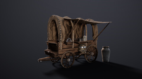 Old Wooden Wagon - Game ready asset