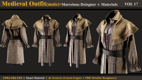 Medieval Outfit-MALE- MD/Clo3d + Smart Material + 4K Textures + OBJ + FBX (vol 17)