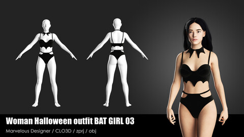 WOMAN HALLOWEEN OUTFIT BAT GIRL 02 / CLO project files + obj