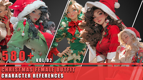 580+ Christmas Female Outfit - Character References Vol.02