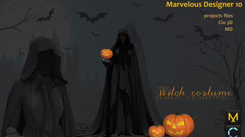 Halloween Limited_Witch costume with Pumpkin Light__Clo3d, Marvelous Designer Project