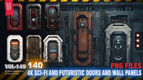 140 4K SCI-FI AND FUTURISTIC DOORS AND WALL PANNELS - 2D GAME ASSETS (TRANSPARENT & OPACITY ) - VOL149