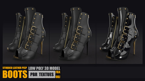 Studded Leather Boot Low-poly 3D model PBR Textures