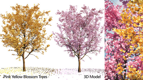 Cheerful Low Poly Blossom Trees 3D Model