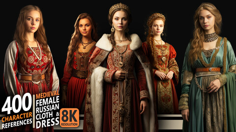 400 Medieval Female Russian Cloth & Dress - Character References | 8K Res