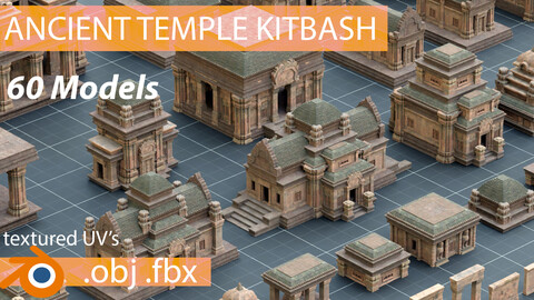 60+ Modular Ancient Temple Assets / 3D Model / Textured / Realistic /.blend, .fbx, .obj format