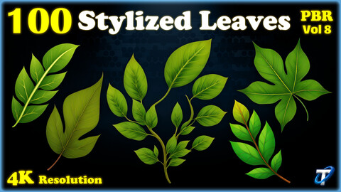 100 Stylized Leaves - PBR Textures (MEGA Bundle) - Vol 8