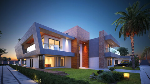 Modern villa 3D Scene Environment with Forest Surrounded