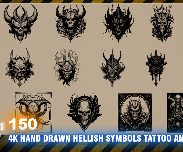 ArtStation - 150 4K HAND DRAWN HELLISH SYMBOLS TATTOO AND PRINT- HIGH ...