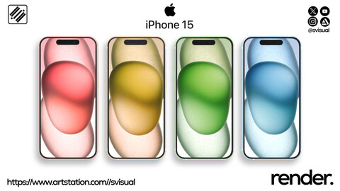 iPhone 15 3D Model with 4 Color Variants